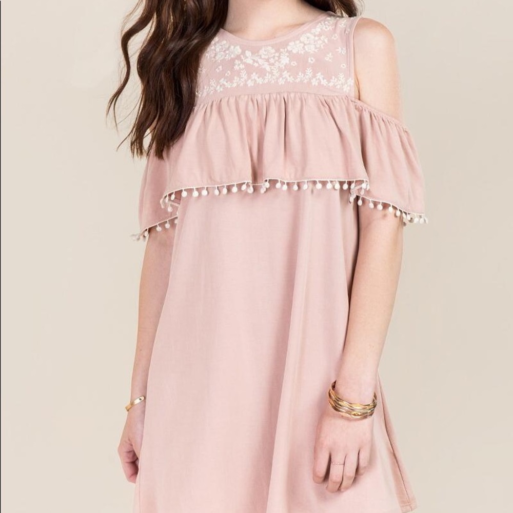 Francesca’s Joella embroidery blush cold shoulder